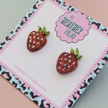 Red Strawberry Glitter Studs, 4 of 4