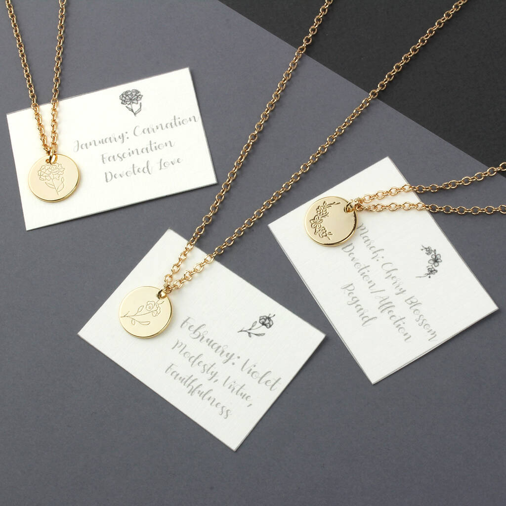 Etched Birth Flower Necklaces By Charlie Boots
