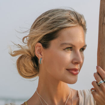 Parvati Sterling Silver Turquoise Hoop Earrings, 3 of 10
