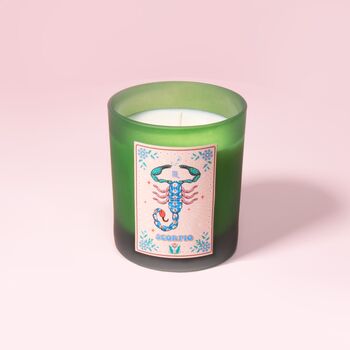 Scorpio Zodiac Illustration Frosted Green Candle, 3 of 3