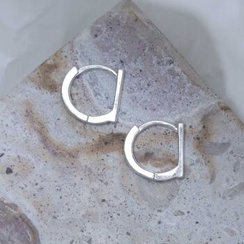 Sterling Silver Straight Edge Huggies, 2 of 8