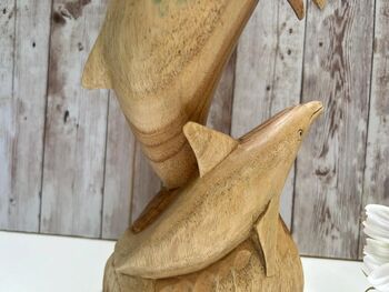 Hand Carved Wooden Teak Dolphin Sculpture 30cm Ornament Figurine Gift, 9 of 9
