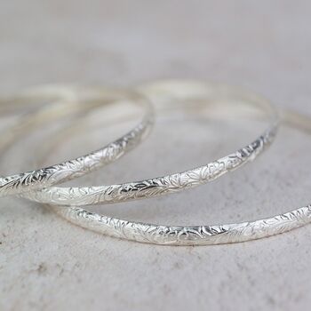Sterling Silver Floral Textured Bangle, 2 of 5
