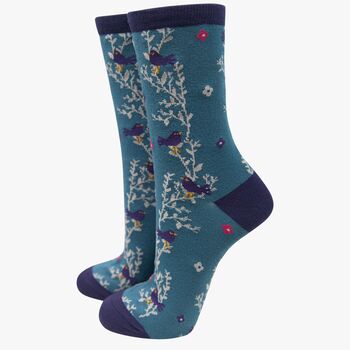 Women's Bamboo Socks Blue Blackbirds, 2 of 3
