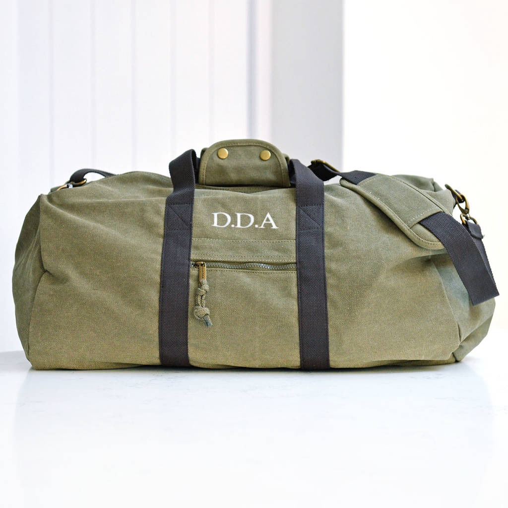 Personalised Vintage Overnight Holdall Army Green