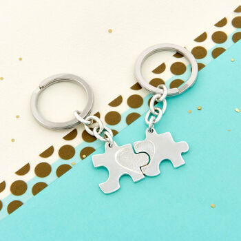 Personalised Couples Silver Jigsaw Puzzle Keyring, 3 of 7