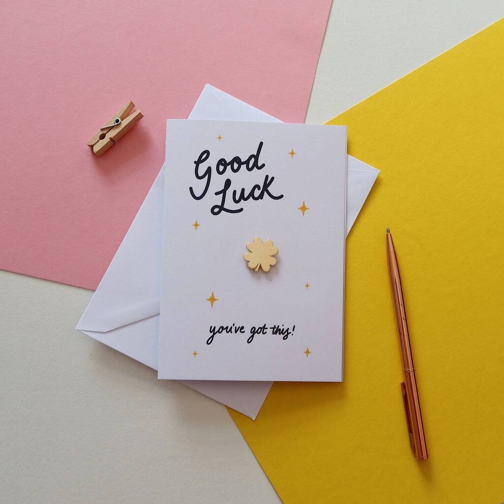 Good Luck Greetings Card With Pin Badge By Dani White Design good-luck-greetings-card-with-pin-badge-by-dani-white-design