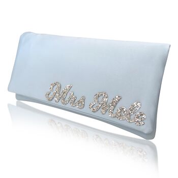 Mrs Surname Something Blue Bridal Wedding Clutch, 5 of 6