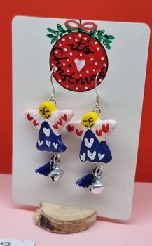 Festive Painted Angel Earrings With Stand, 5 of 11