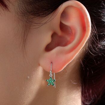 Emerald Green Cz Flower Drop Dangle Earrings, 5 of 11