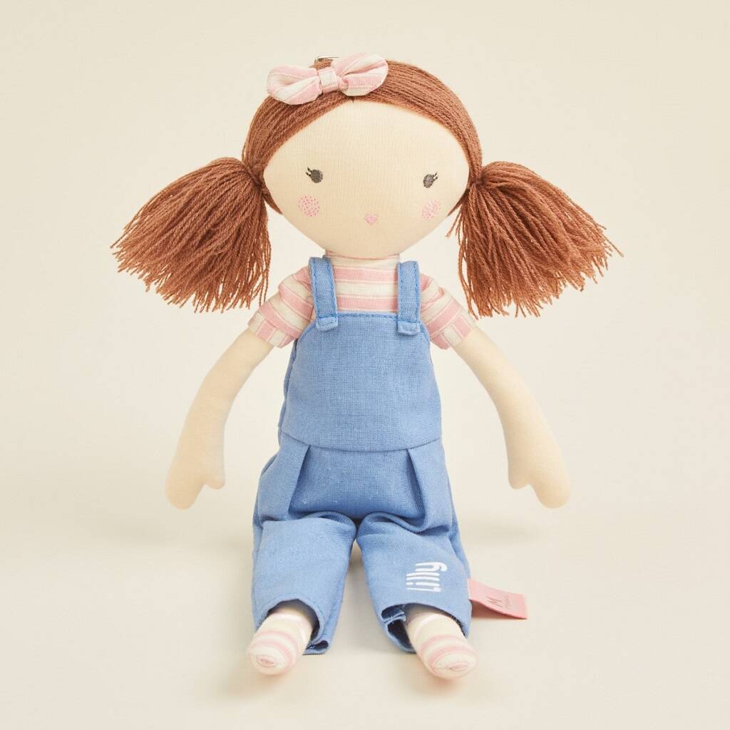 Personalised Soft Doll In Denim Dungarees, 1 of 4