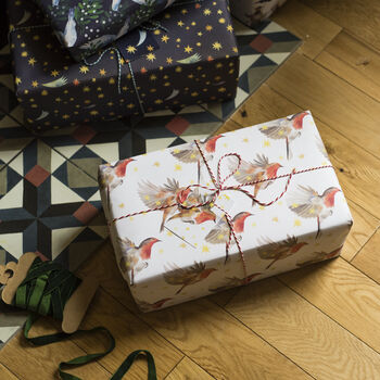 'Starry Robins' Luxury, Recycled Wrapping Paper Pack, 3 of 8