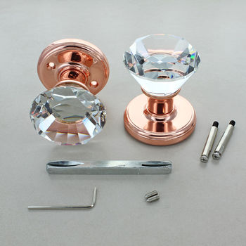 Rose Gold Copper Diamond Glass Mortice Door Knobs, 4 of 4