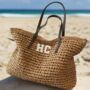 Personalised Dark Straw Tote Beach Bag, thumbnail 1 of 3