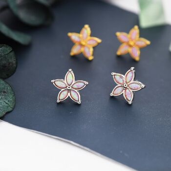 Pink Opal Flower Stud Earrings In Sterling Silver, 2 of 11