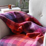 Purple And Pink Check Lambswool Throw, thumbnail 2 of 5