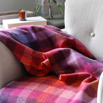 Purple And Pink Check Lambswool Throw, 2 of 5