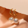 Sterling Silver Pearl Charm Cz Pentagon Hoop Earrings, thumbnail 2 of 5