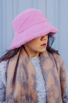 Pink Fluffy Teddy Bucket Hat, 6 of 6