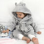Personalised Grey Baby Dressing Gown With Ears And Age, thumbnail 2 of 8