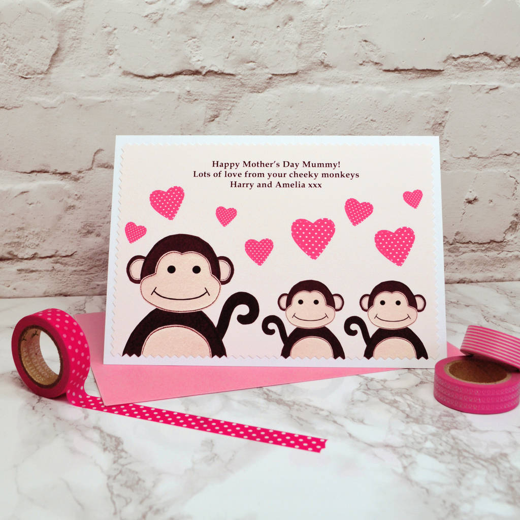 Cheeky Monkey Mother's Day Card Personalised Mothers Day Card Mummy Mum Grandma 