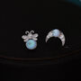 Sterling Silver Mismatched Firefly And Moon Stud Earrings, thumbnail 2 of 12