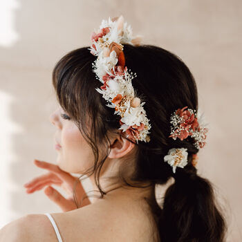 Coral Bridal Dried Flower Crown Wedding Headband, 3 of 3