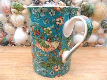 Set Of Six Straight Mugs In Teal Strawberry Thief Design, 5 of 10