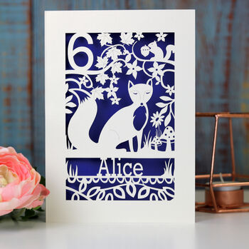 Personalised Papercut Fox Birthday Card, 6 of 7