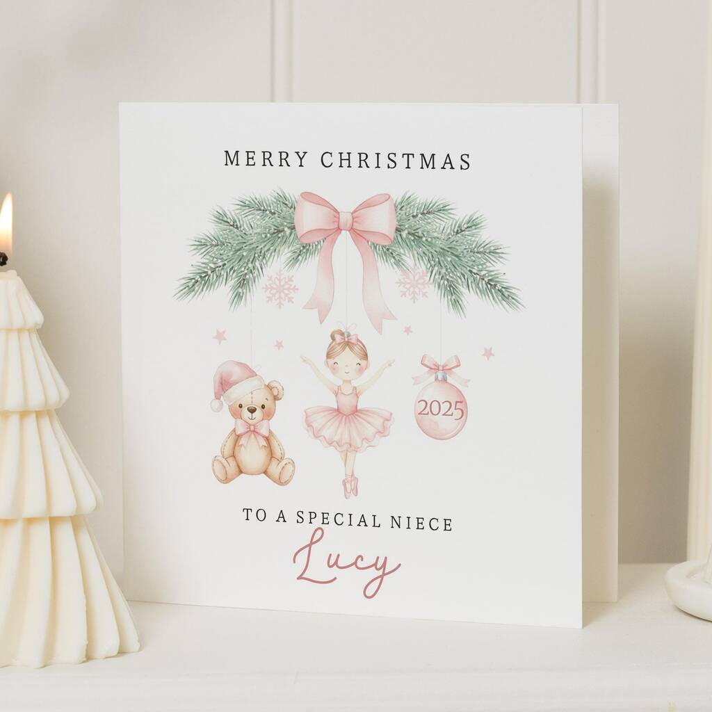 Personalised Ballerina Christmas Card For Niece 2025, 1 of 7