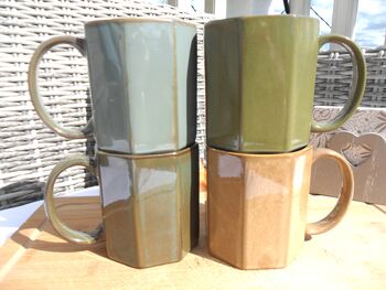 Set Of Four Assorted Reactive Glaze Hexi Mugs In Earth Tones, 7 of 12