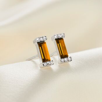 Birthstone Baguette Stud Earrings In Sterling Silver, 7 of 12