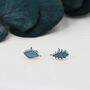 Mismatched Enamel Oak And Beech Leaf Stud Earrings In Sterling Silver, thumbnail 4 of 9