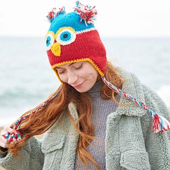 Colourful Owl Hand Knitted Woollen Animal Hat, 5 of 5