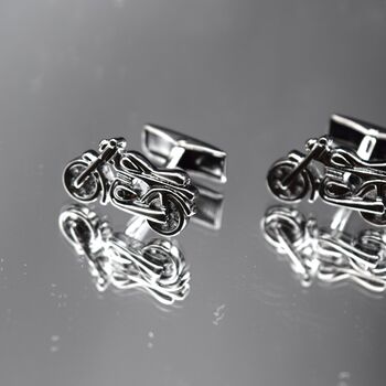 Motorcycle Cufflinks Gift For Men Black Stainless Steel Motor Gift, 3 of 5