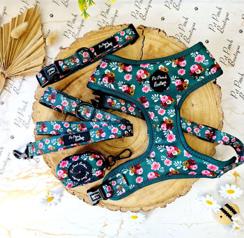 Vintage Clover Green Peonies Dog Harness, 12 of 12