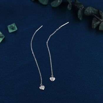 Tiny Heart Threader Earrings In Sterling Silver, 4 of 11