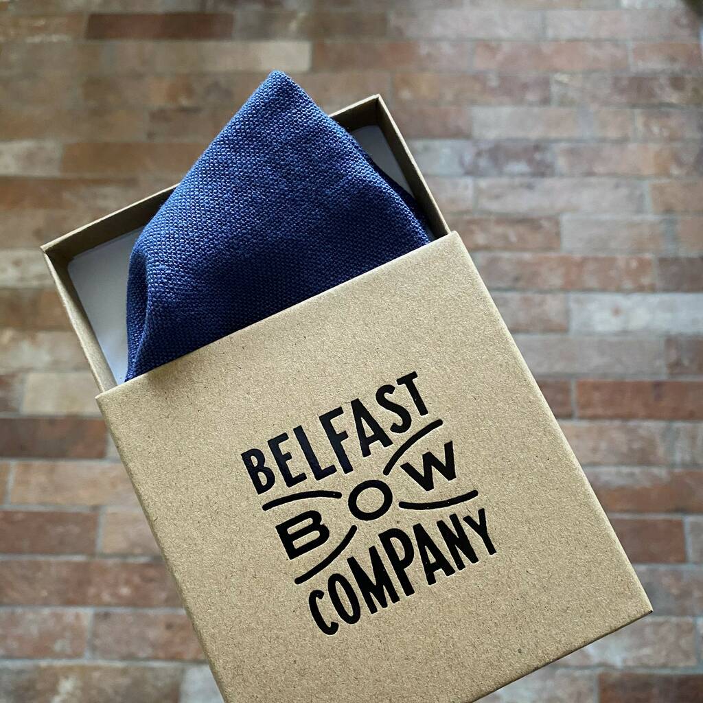 Irish Linen Pocket Square In Navy Blue By Belfast Bow Company