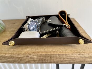 Personalised Dark Brown Square Leather Accessories Tray, 7 of 12
