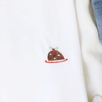 Embroidered Christmas Pudding T Shirt In White, 3 of 6