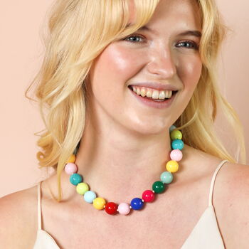 Chunky Rainbow Beaded Necklace In Gold Plating, 3 of 4