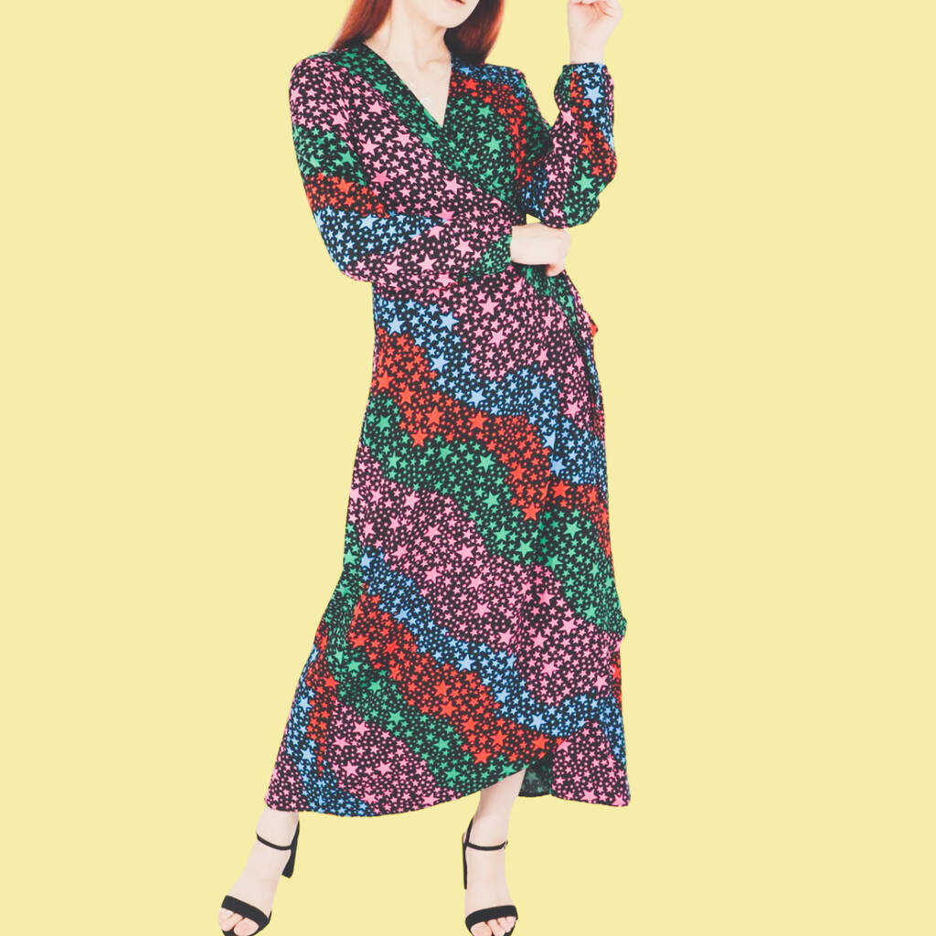 Women's Star Print Long Sleeve Wrap Dress By Hello Gifts UK
