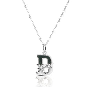 Solid Silver D Initial Necklace With Green Marble, 2 of 6
