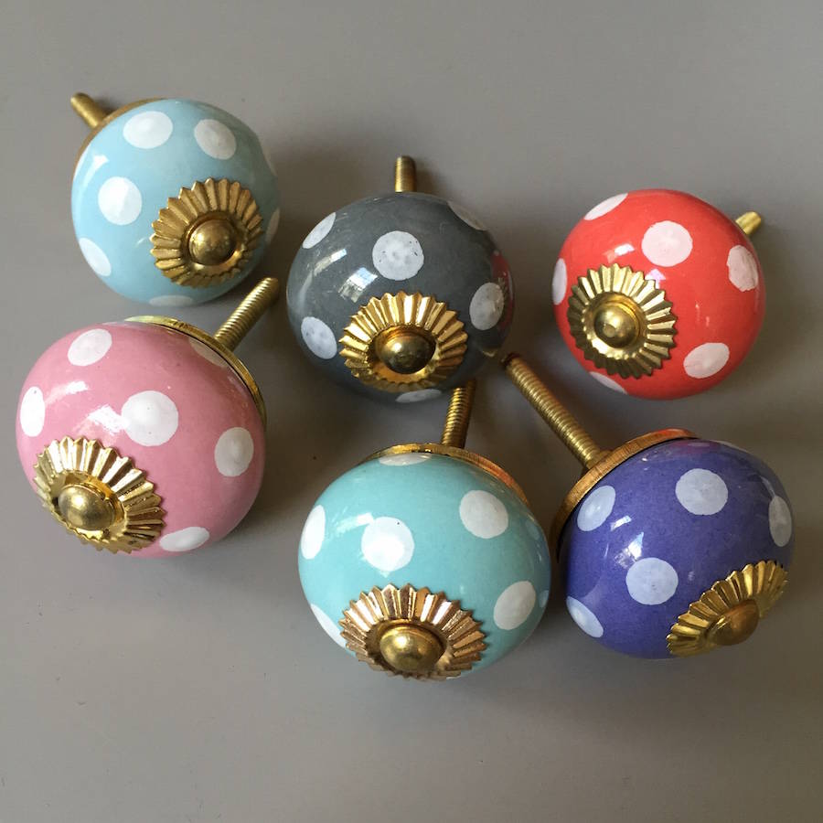 Set Of Assorted Colourful Spotty Drawer Knobs