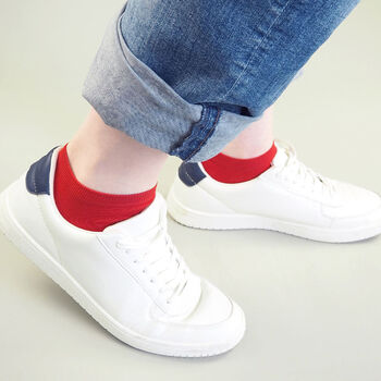 Oxford Stripe Scarlet And Classic Red Men's Trainer Socks, 4 of 11