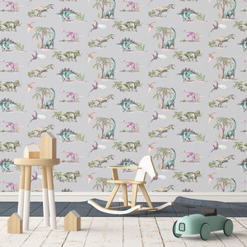 Dinosaur Patterned Children's Wallpaper, 2 of 8