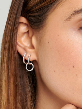 Double Hoop Pavé Earrings With Round Removable Charms In Gold, 2 of 5