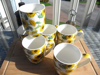 Set Of Six China Aspen Mugs In Sunflower Design, 7 of 8