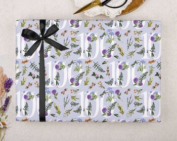 Three Sheets Of Floral 100th Birthday Wrapping Paper, 2 of 2