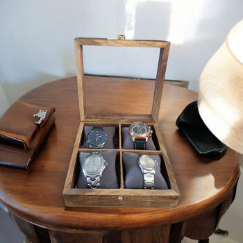 Wooden Watch Box For Four Time Pieces Personalised, 2 of 6